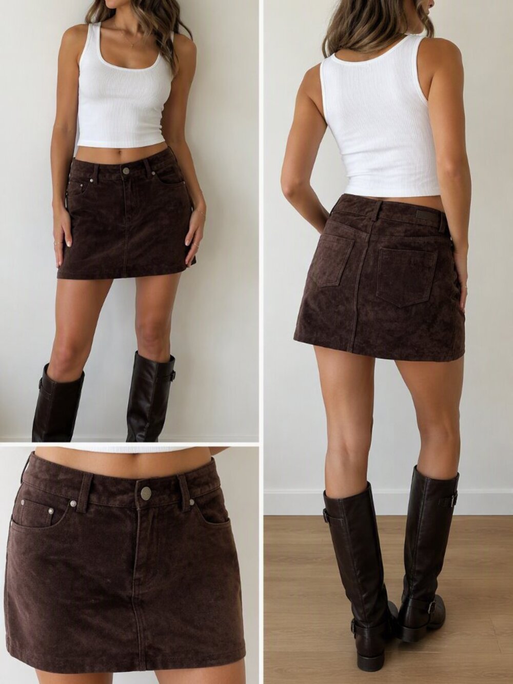 BLANK NYC Brown Genuine Leather Suede Mini Skirt Size 27 Western Boho Fall Y2K